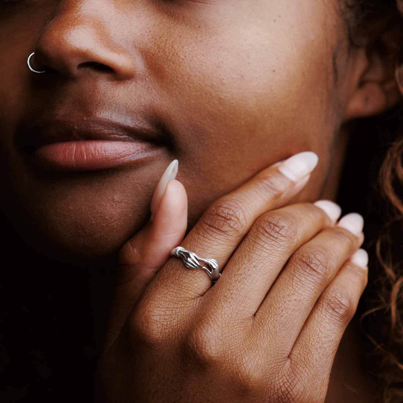 Sterling Silver Lover's Hands Ring