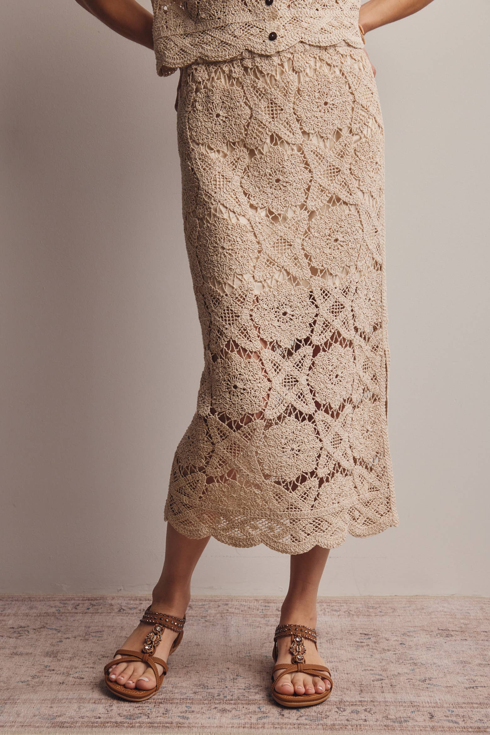 Crochet Lace Midi Skirt