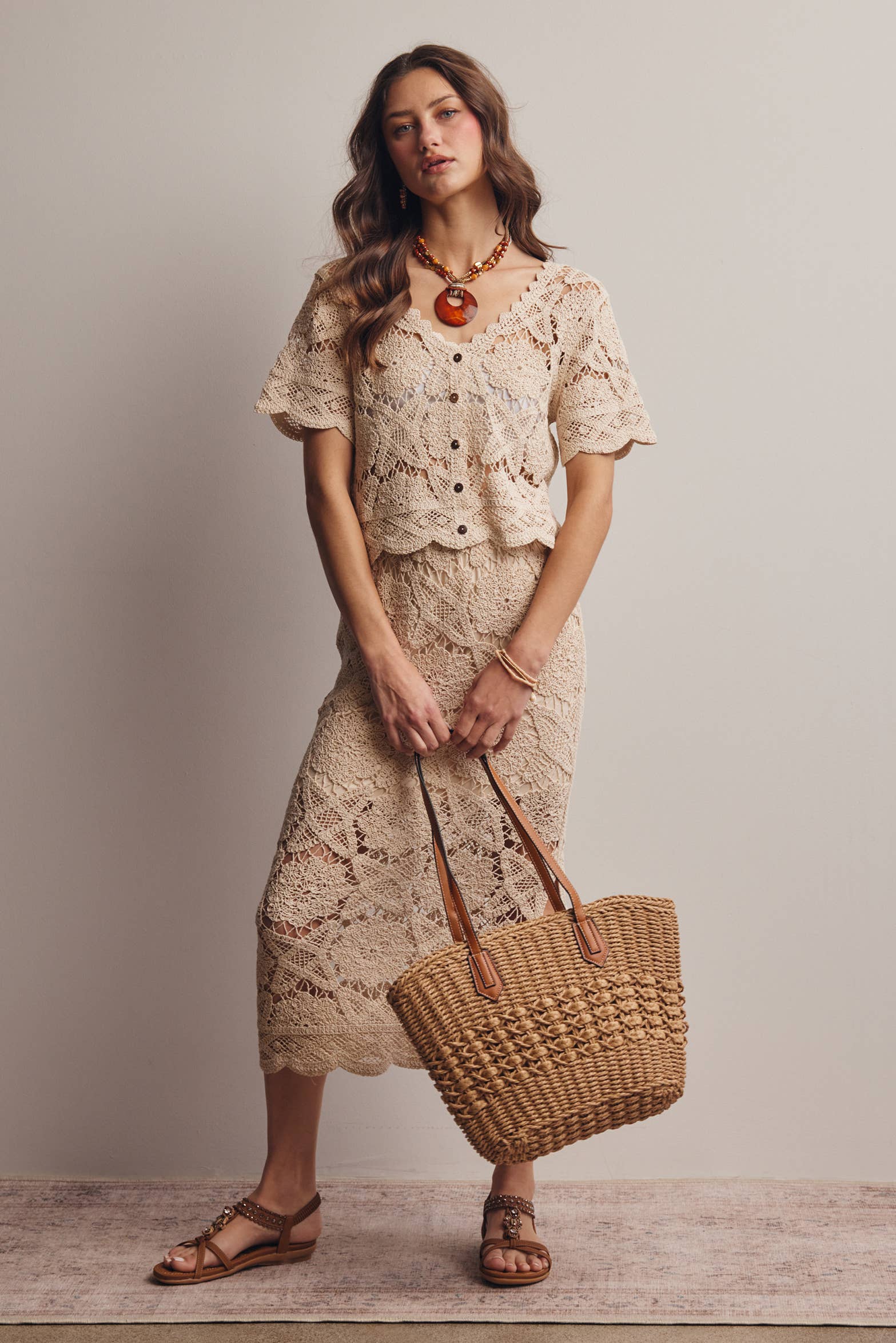 Crochet Lace Midi Skirt