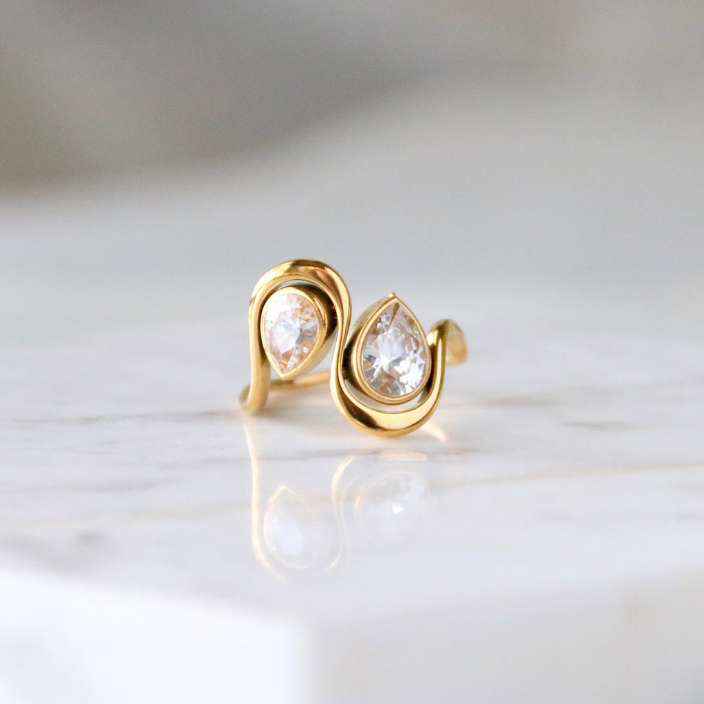 CZ Pear Wave Ring