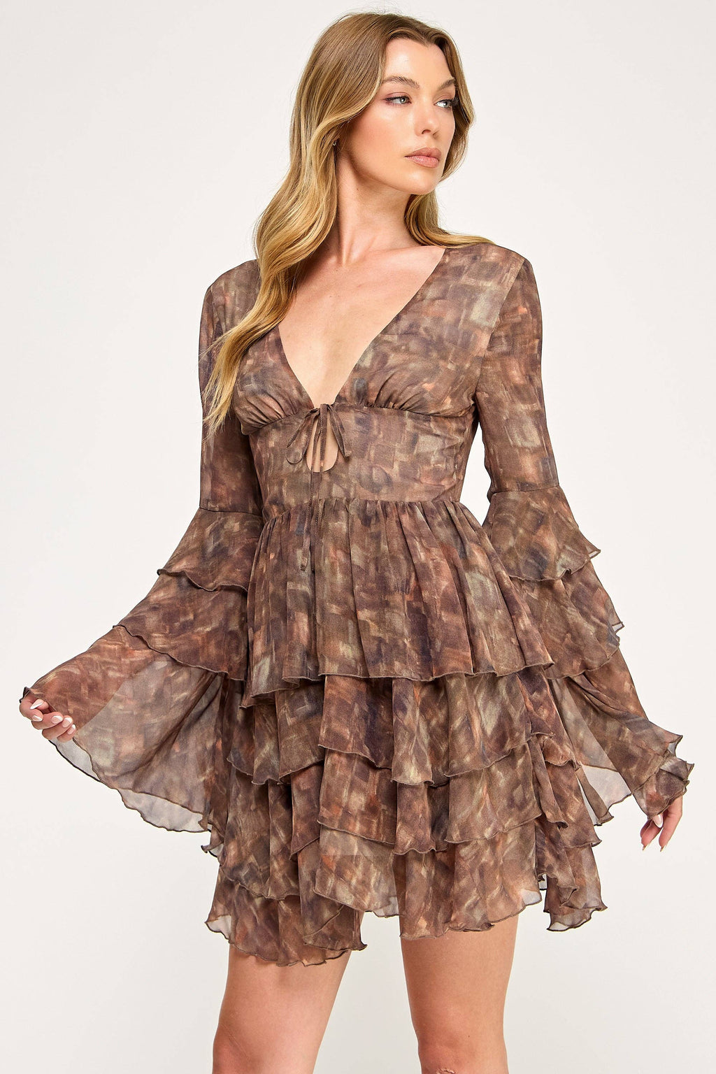 Ochre Keyhole Ruffle Dress