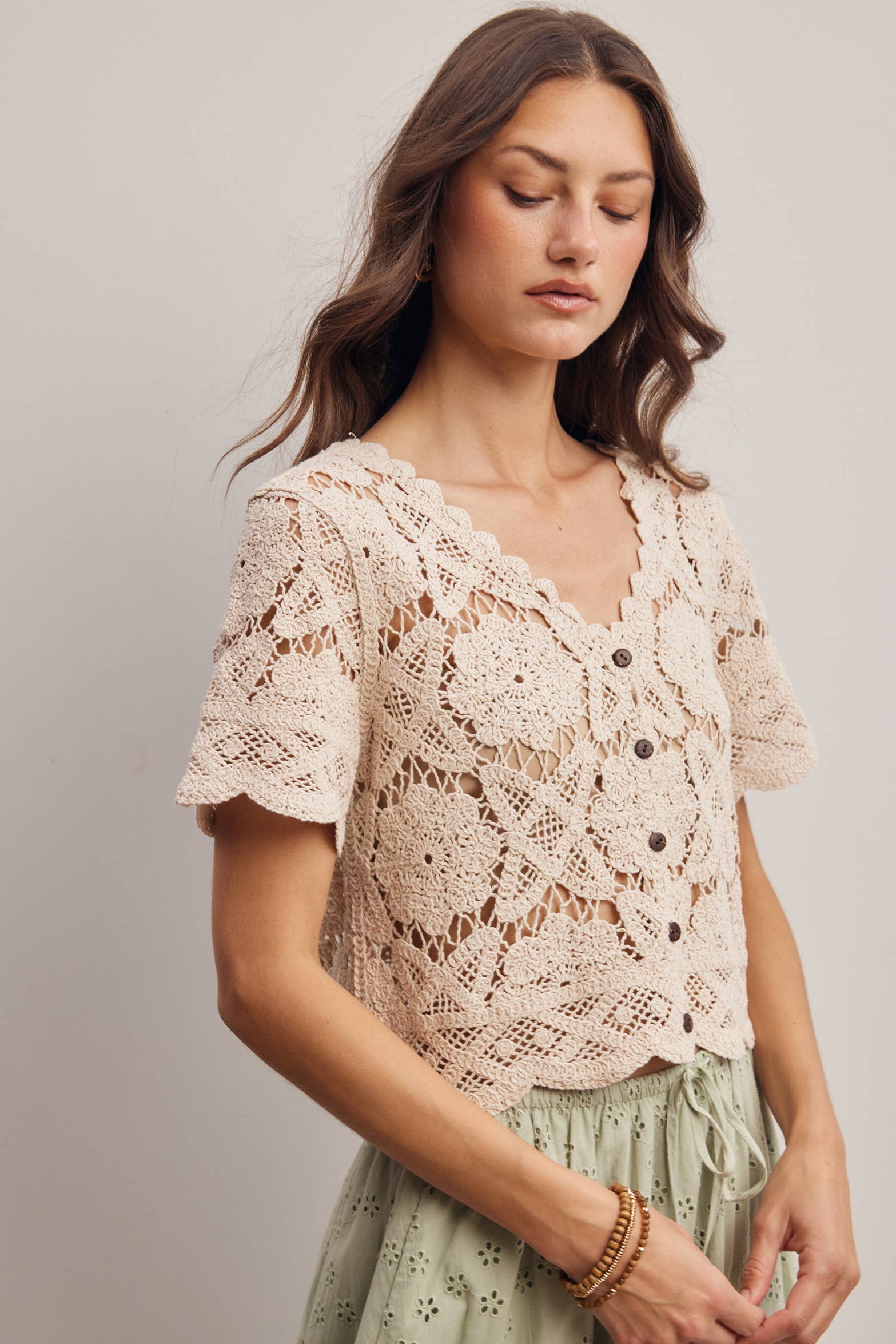 Crochet Lace Short Sleeve Top