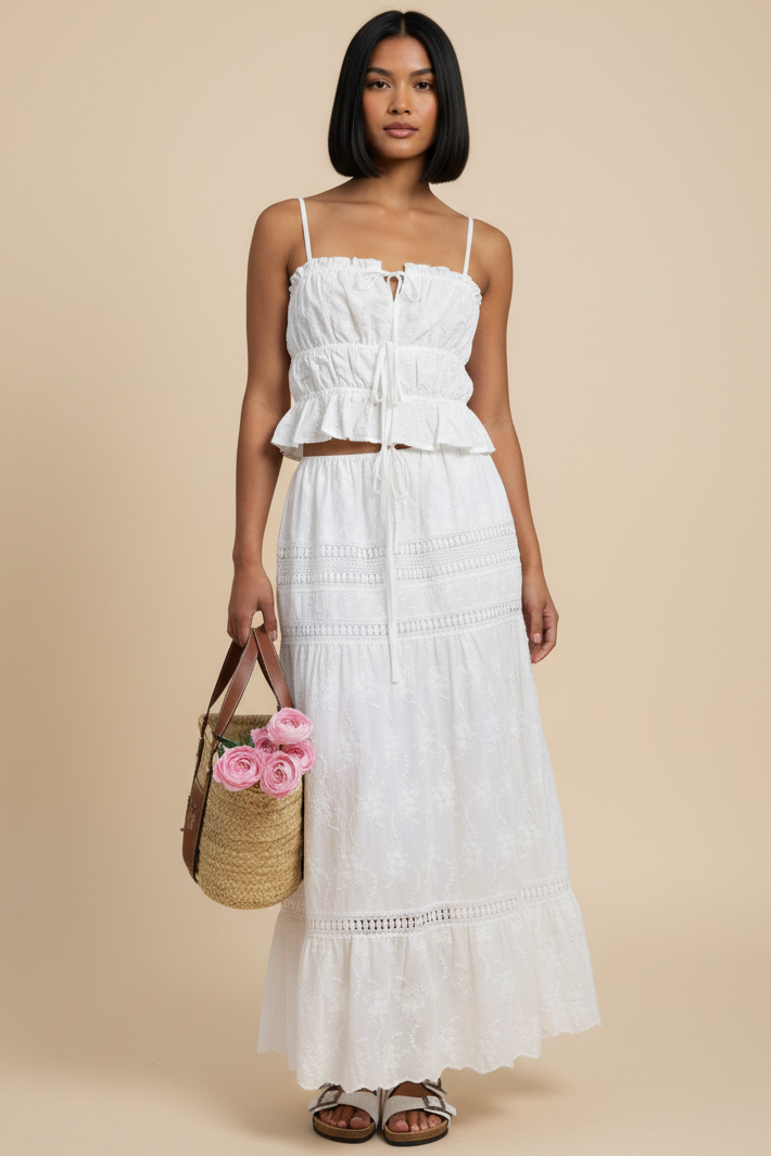 Embroidered Lace Crop Top & Maxi Skirt Set
