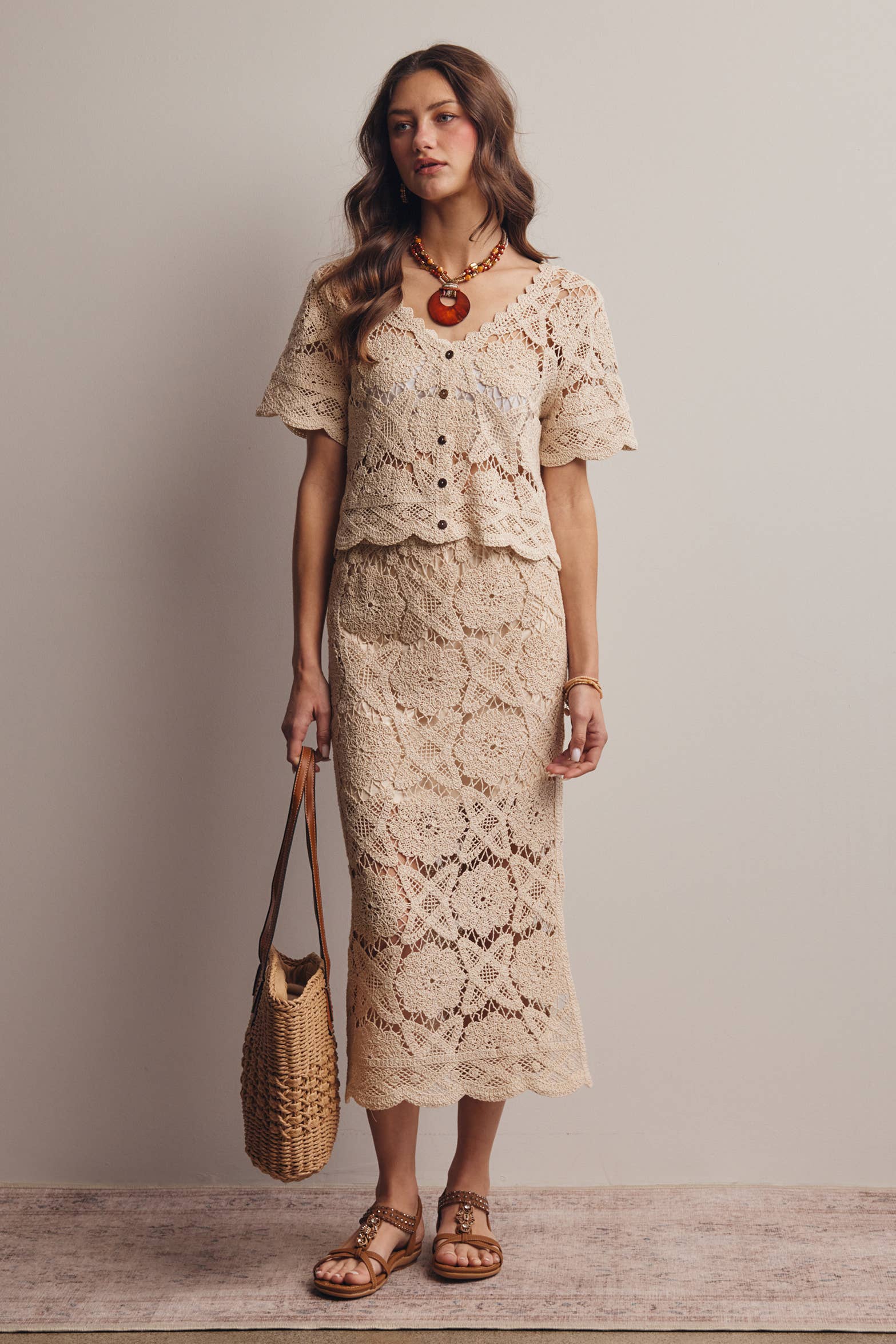 Crochet Lace Midi Skirt