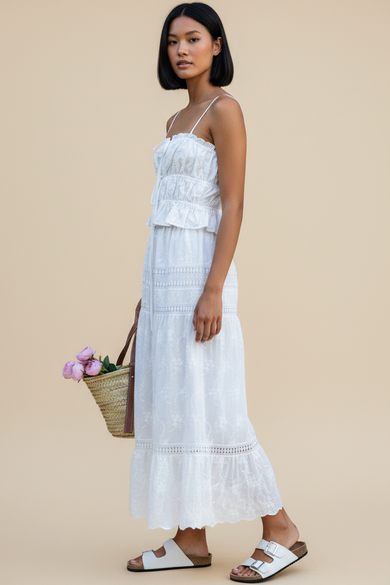 Embroidered Lace Crop Top & Maxi Skirt Set