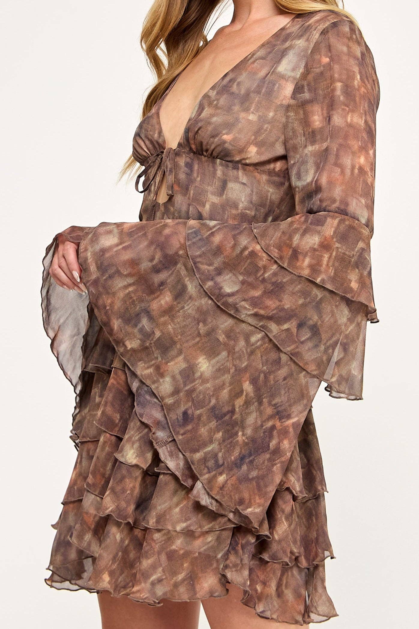 Ochre Keyhole Ruffle Dress