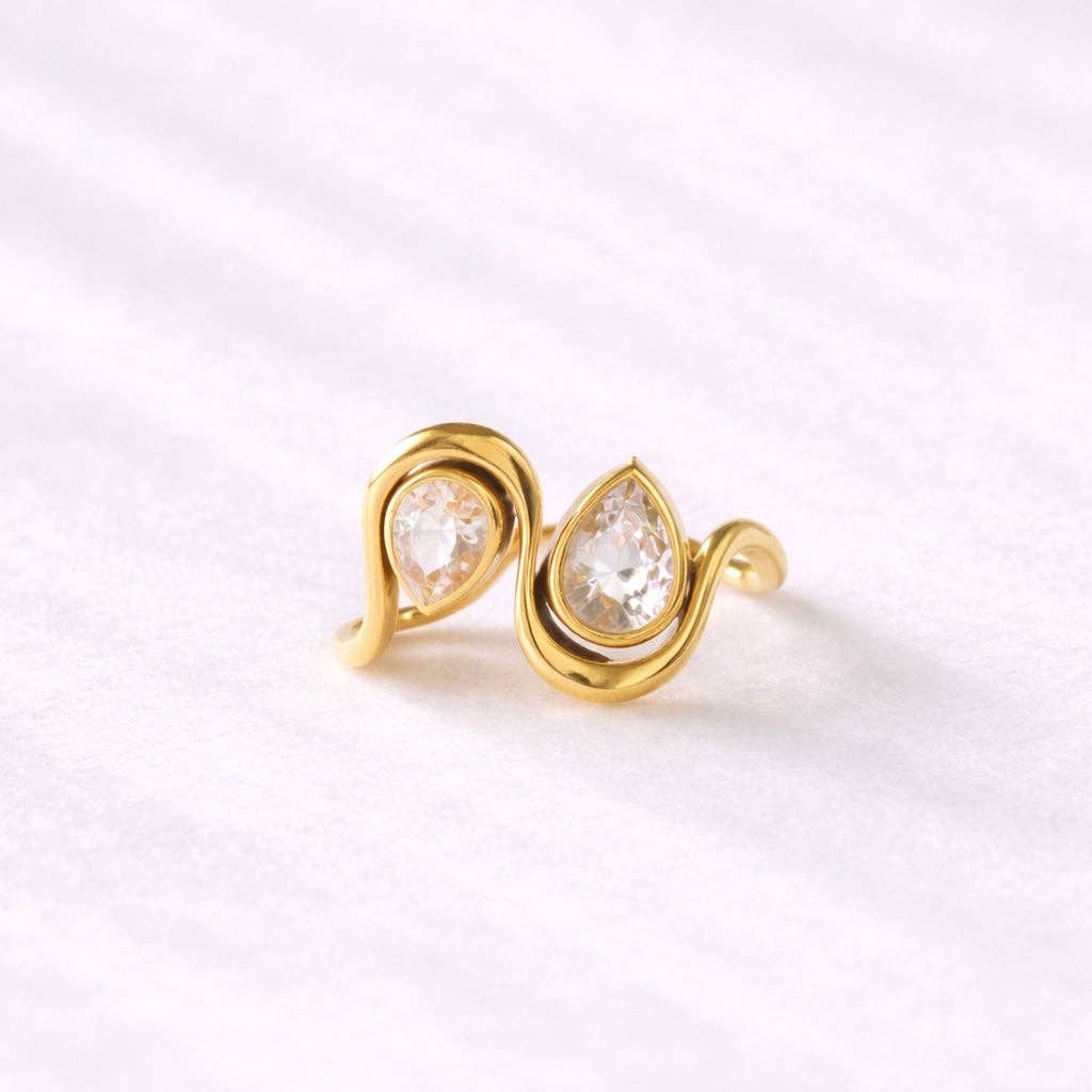 CZ Pear Wave Ring