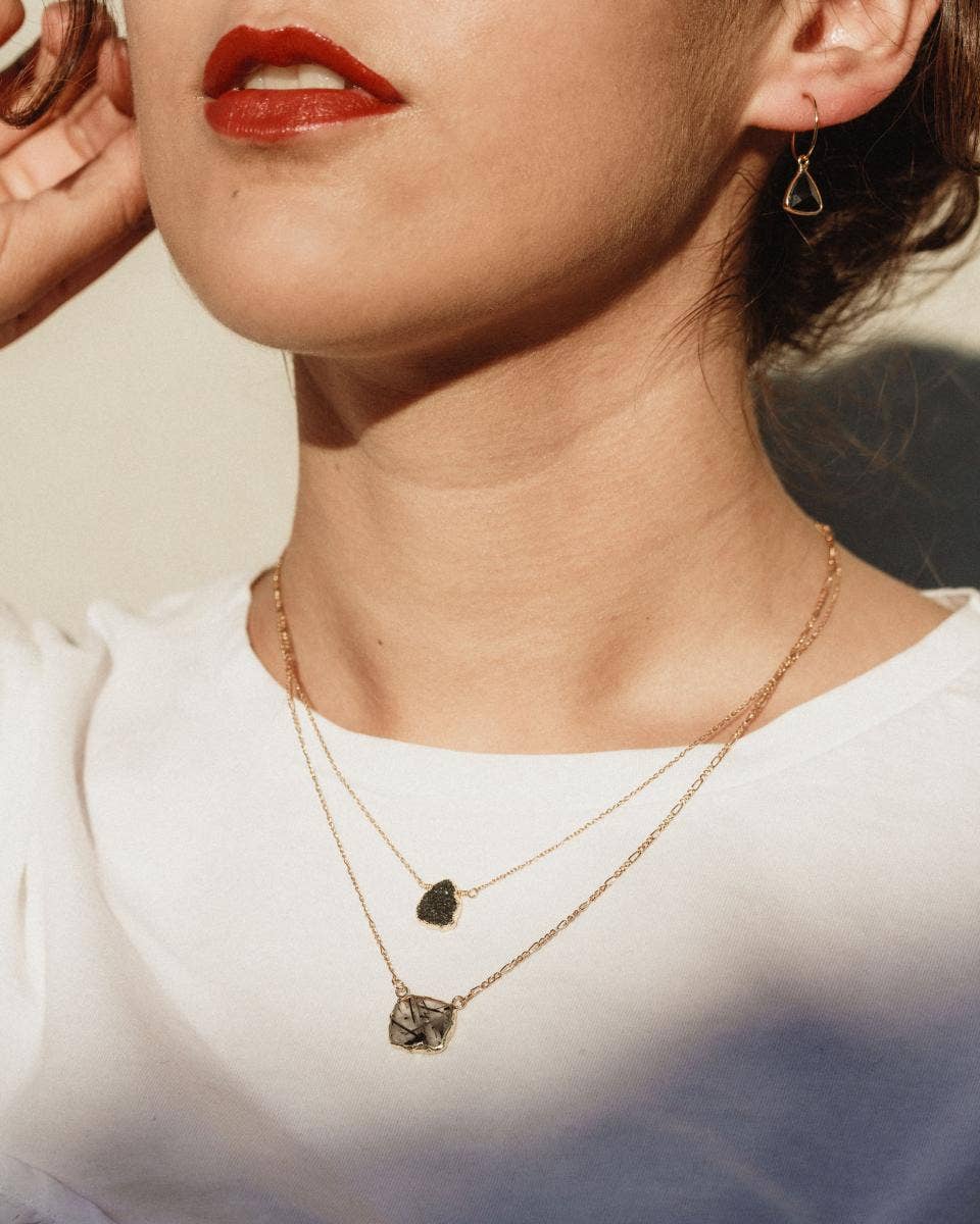 Power of Two Necklace Set - Druzy & Tourmalinated Quartz