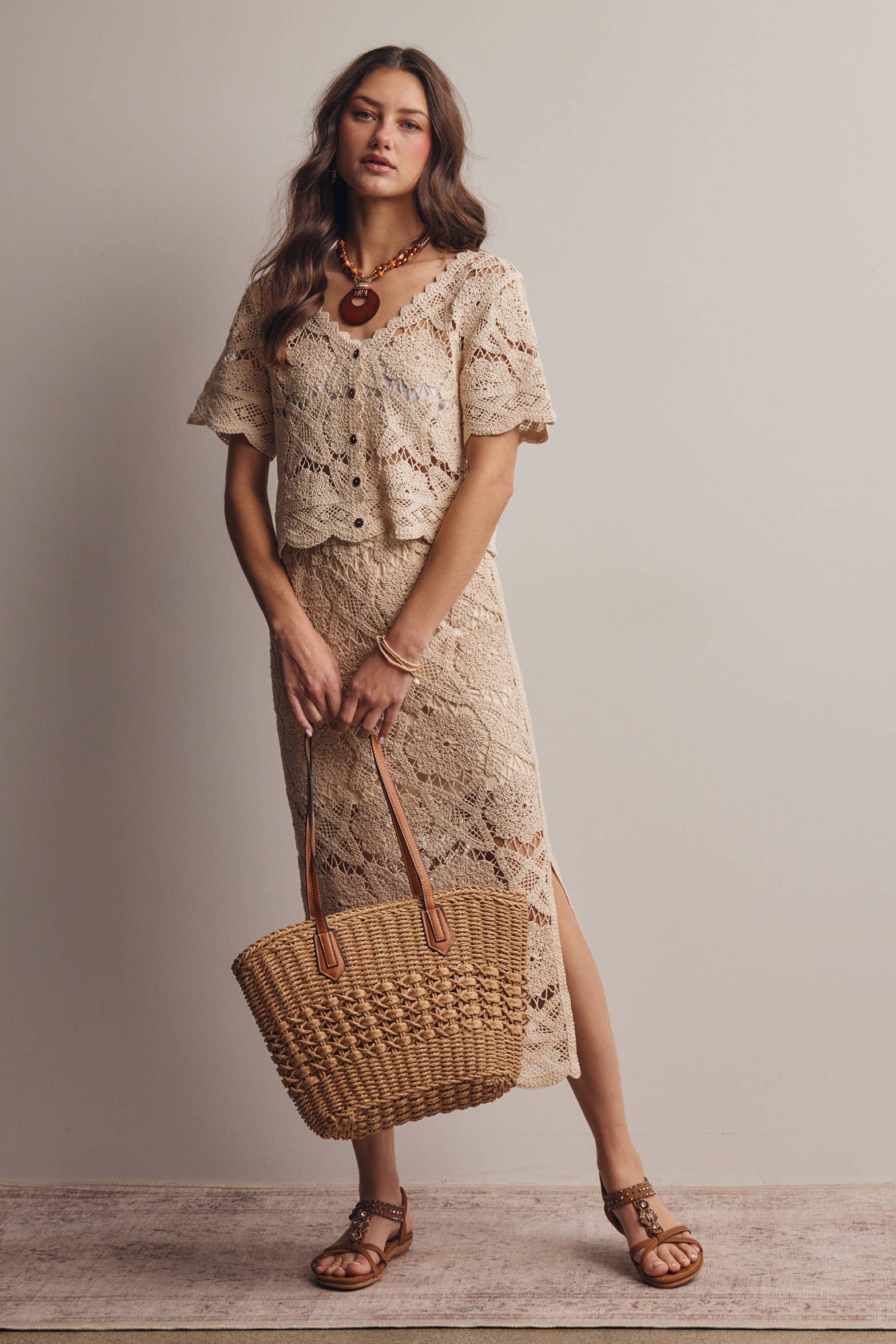 Crochet Lace Midi Skirt